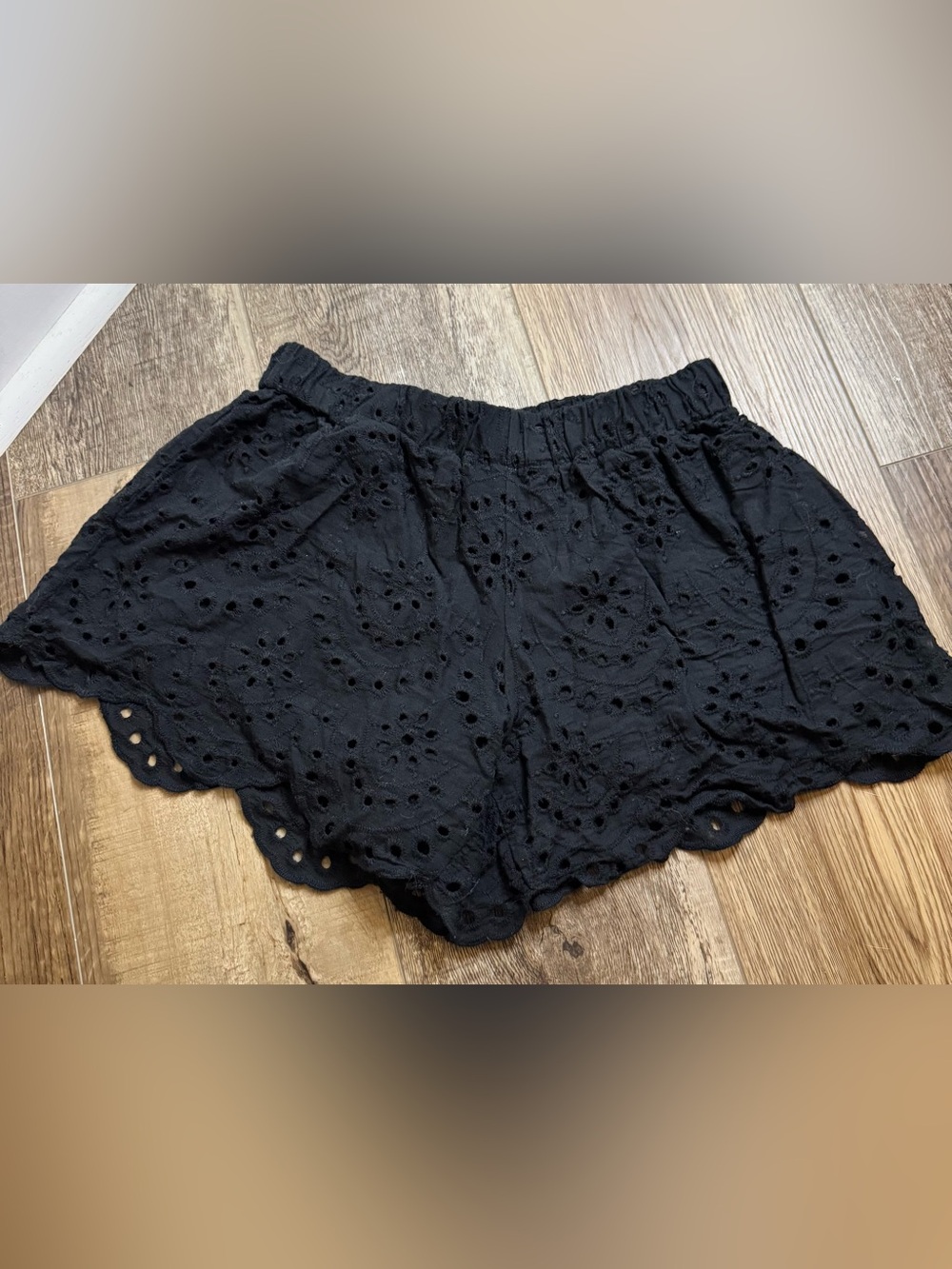 Women’s Black Eyelet Scalloped Cotton Shorts